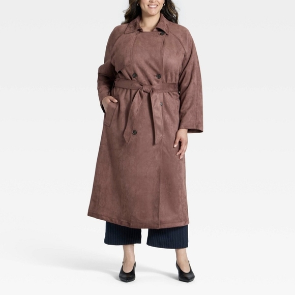 Faux-suede Trench Coat - Picture 3 of 6